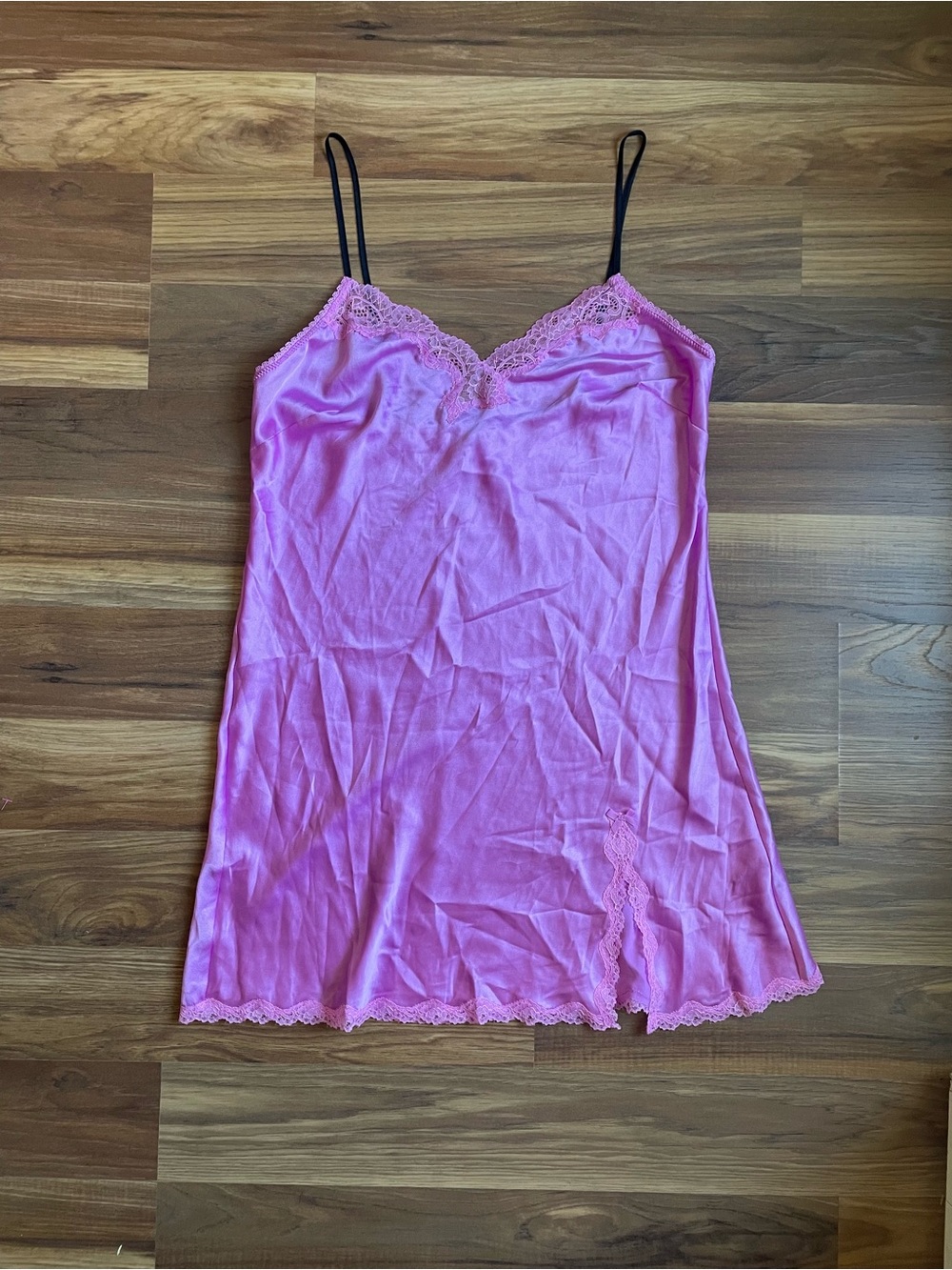 Victoria’s Secret NWT Pink Satin Lace Mini Slip Gown Nightgown Size Large
